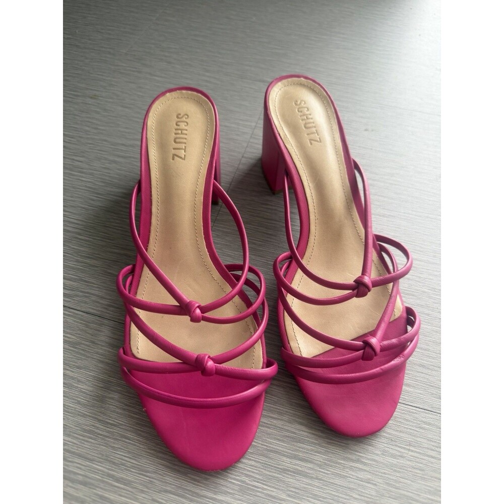 Schutz Princey Hot Pink Strappy Block Heel Size 10B Slide Sandals NWOB Women’s